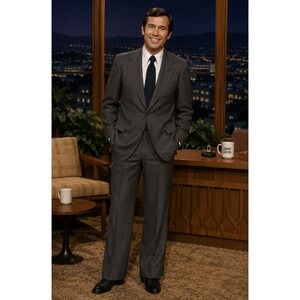 Vintage Johnny Carson Gayfers Gray Glen Plaid Worsted Wool Blend Suit 40R 34W